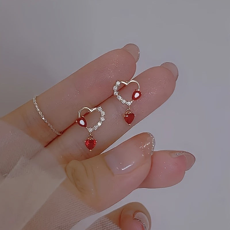 Pave Heart Drop Earrings