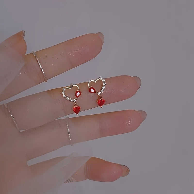 Pave Heart Drop Earrings