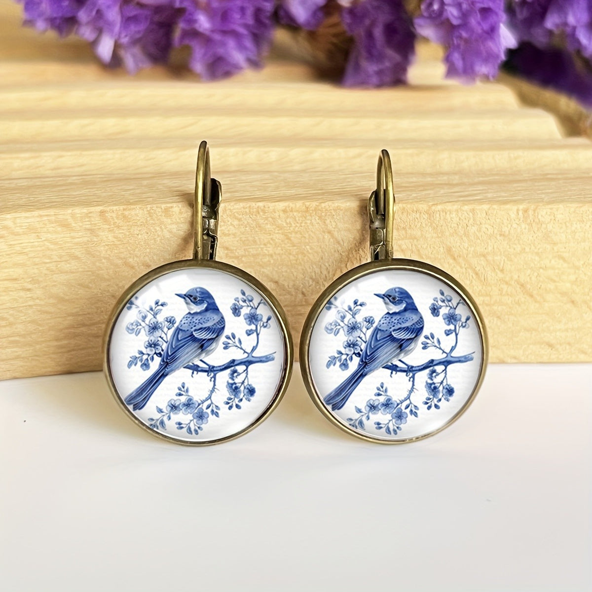 Blue Bird Round Earrings