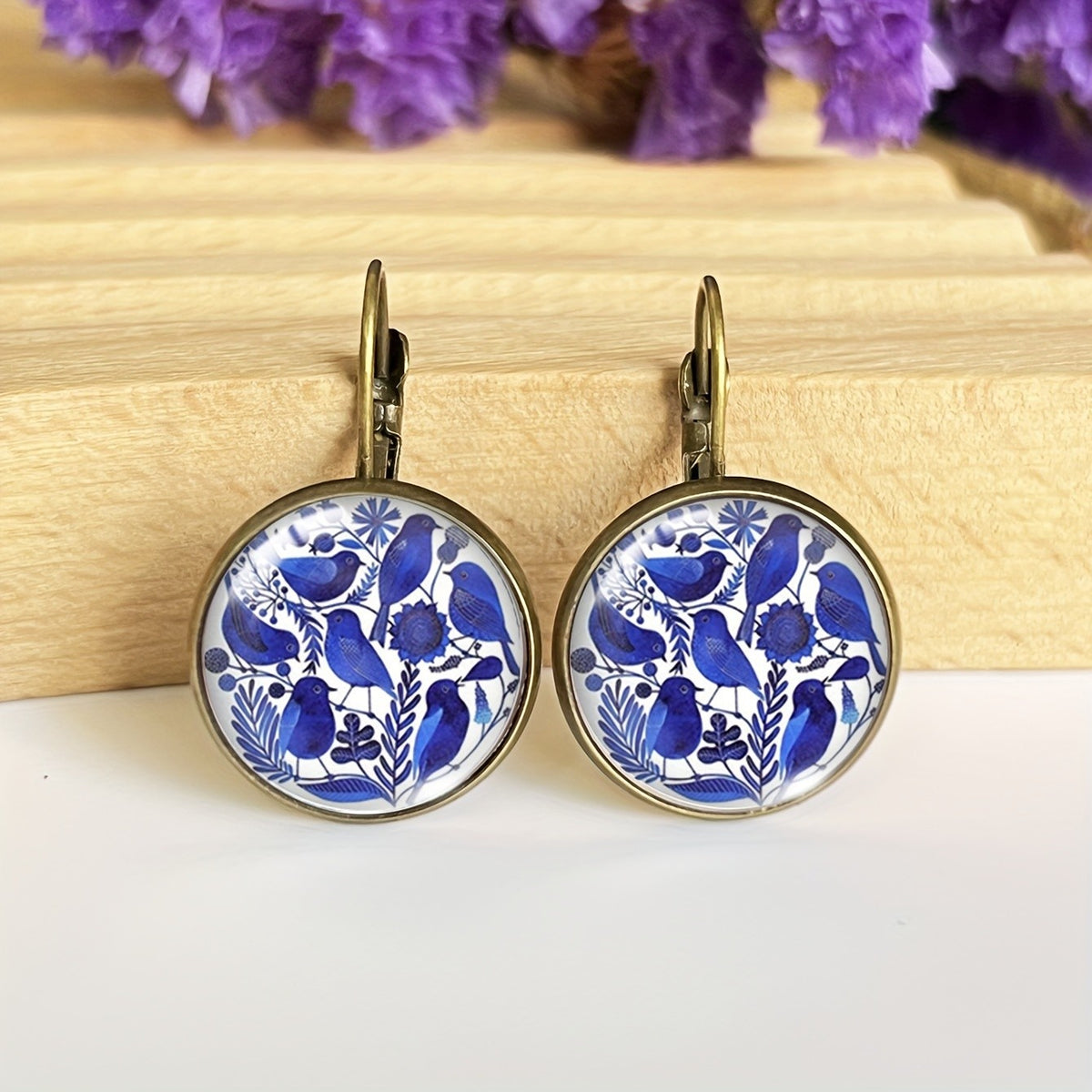 Blue Bird Round Earrings