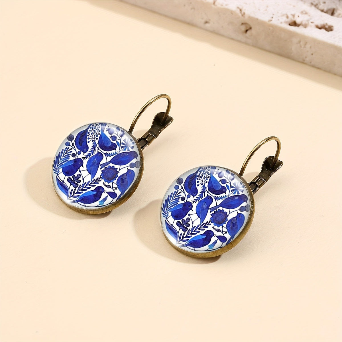 Blue Bird Round Earrings