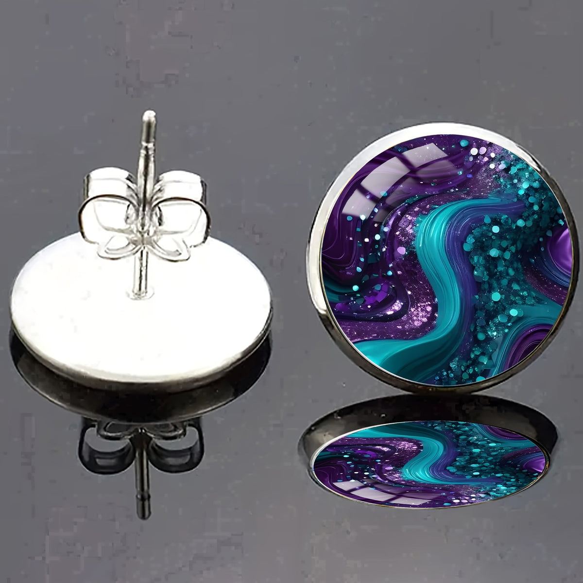 Teal and Purple Swirl Stud Earrings