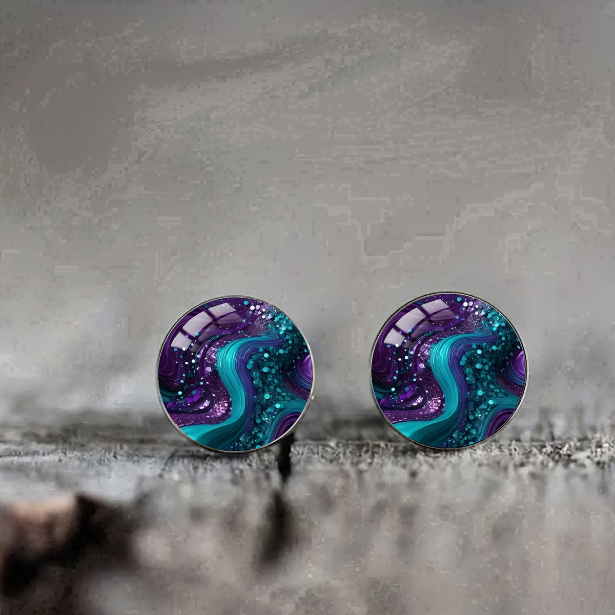Teal and Purple Swirl Stud Earrings