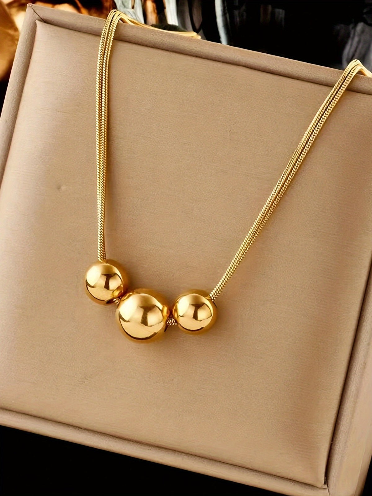 Triple Gold Bead Necklace
