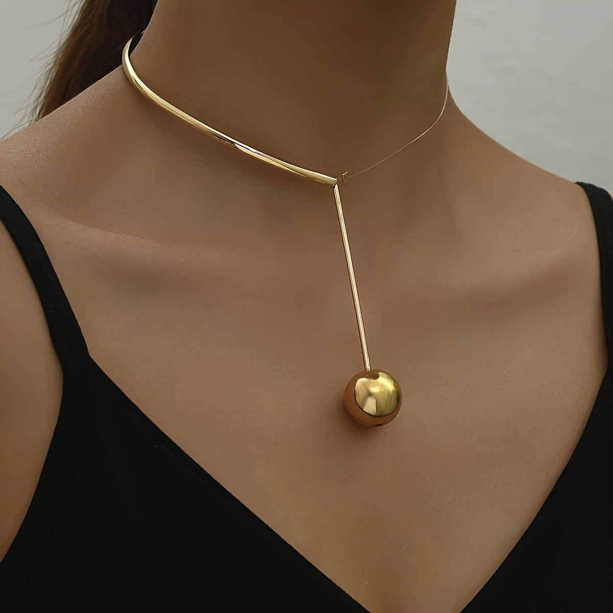 Asymmetrical Bar & Sphere Choker Pendant