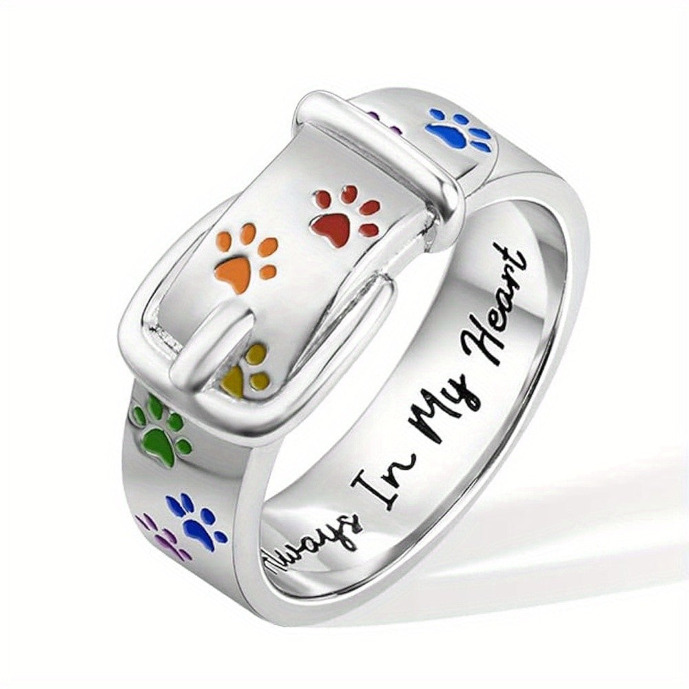 Colorful Paw Print Collar Ring