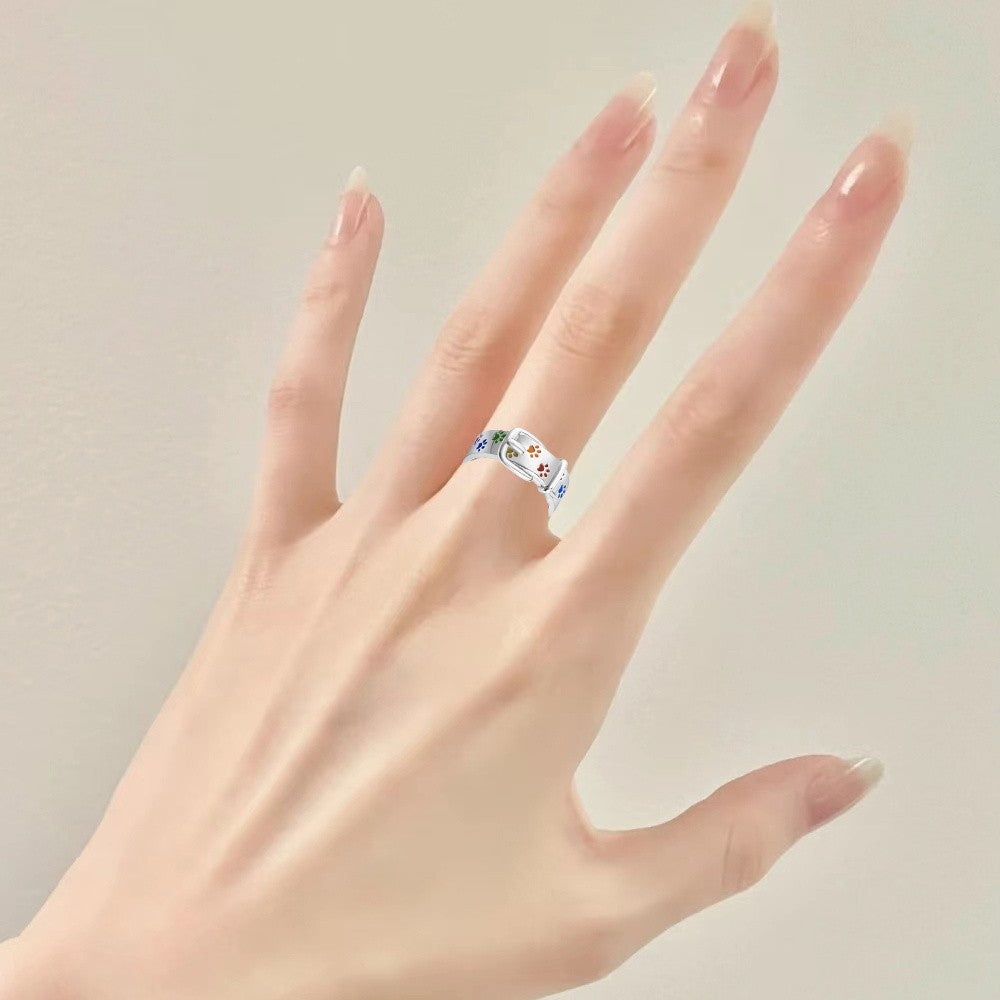 Colorful Paw Print Collar Ring