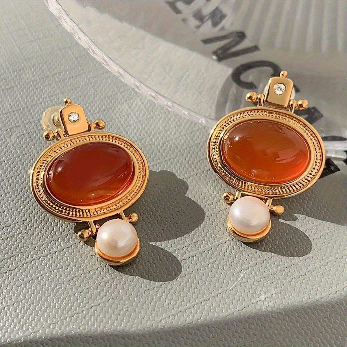 Red Oval Pearl Drop Earrings