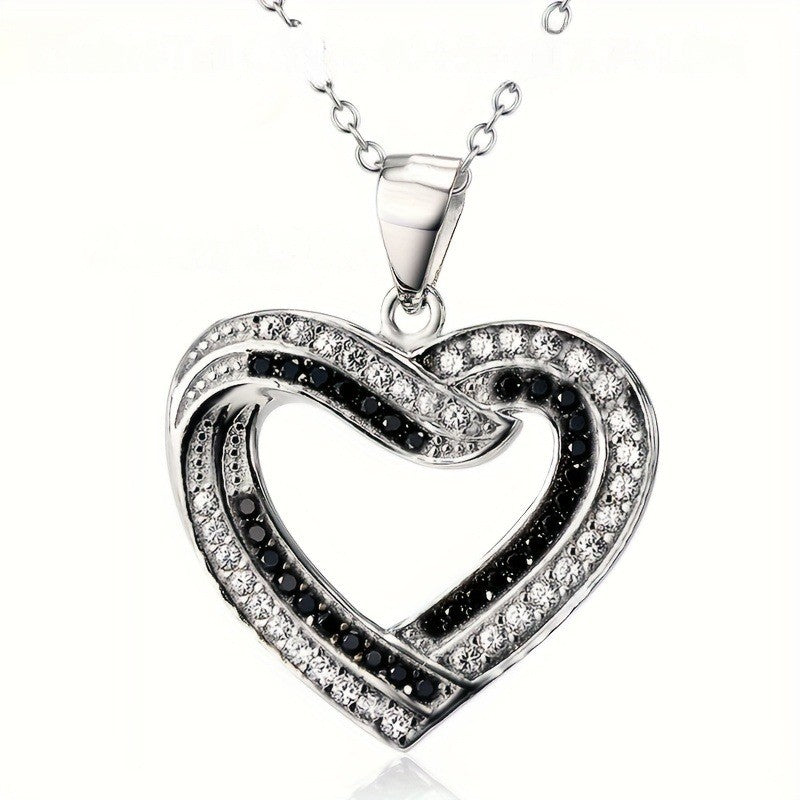 Black & White Crystal Heart Necklace