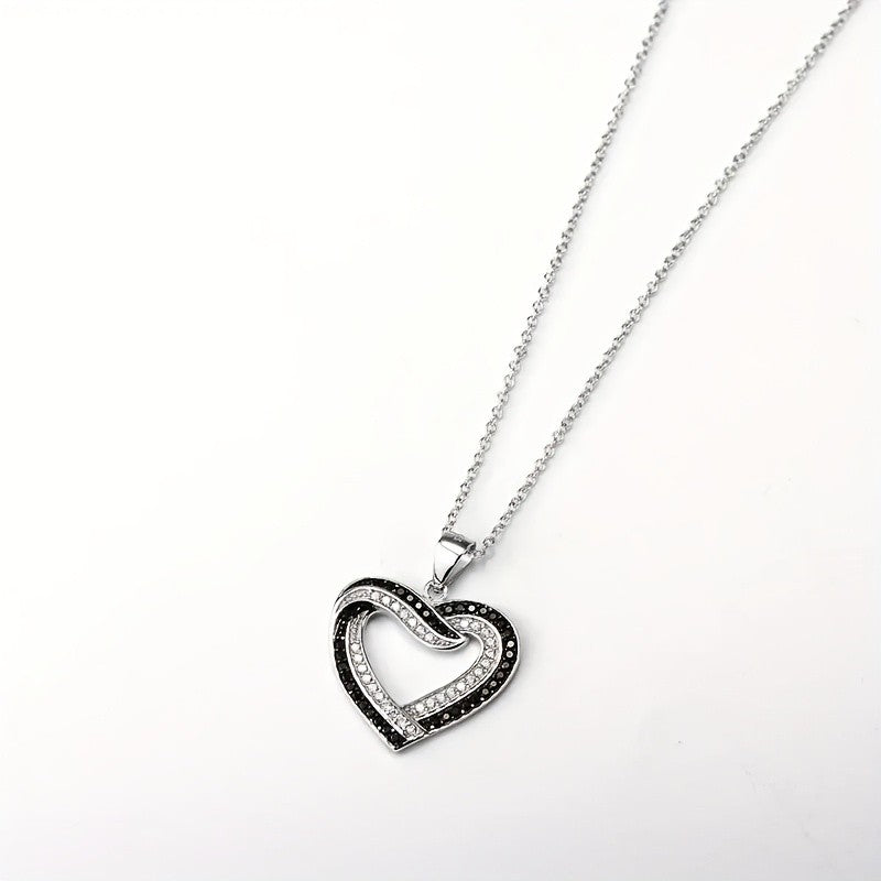 Black & White Crystal Heart Necklace