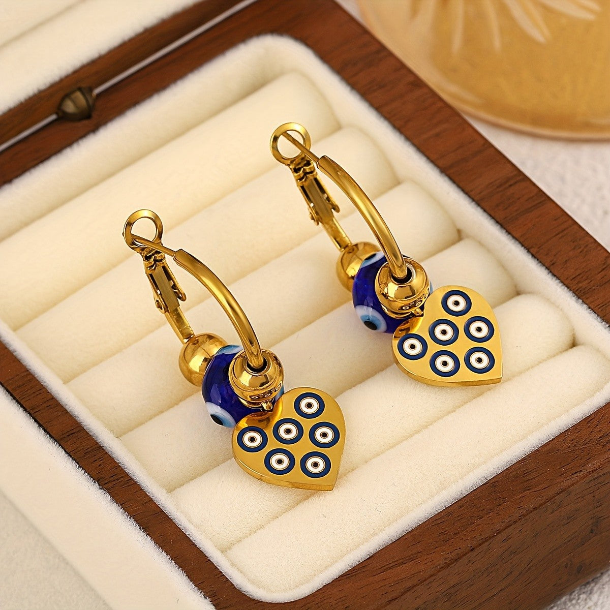 Blue Evil Eye Heart Earrings