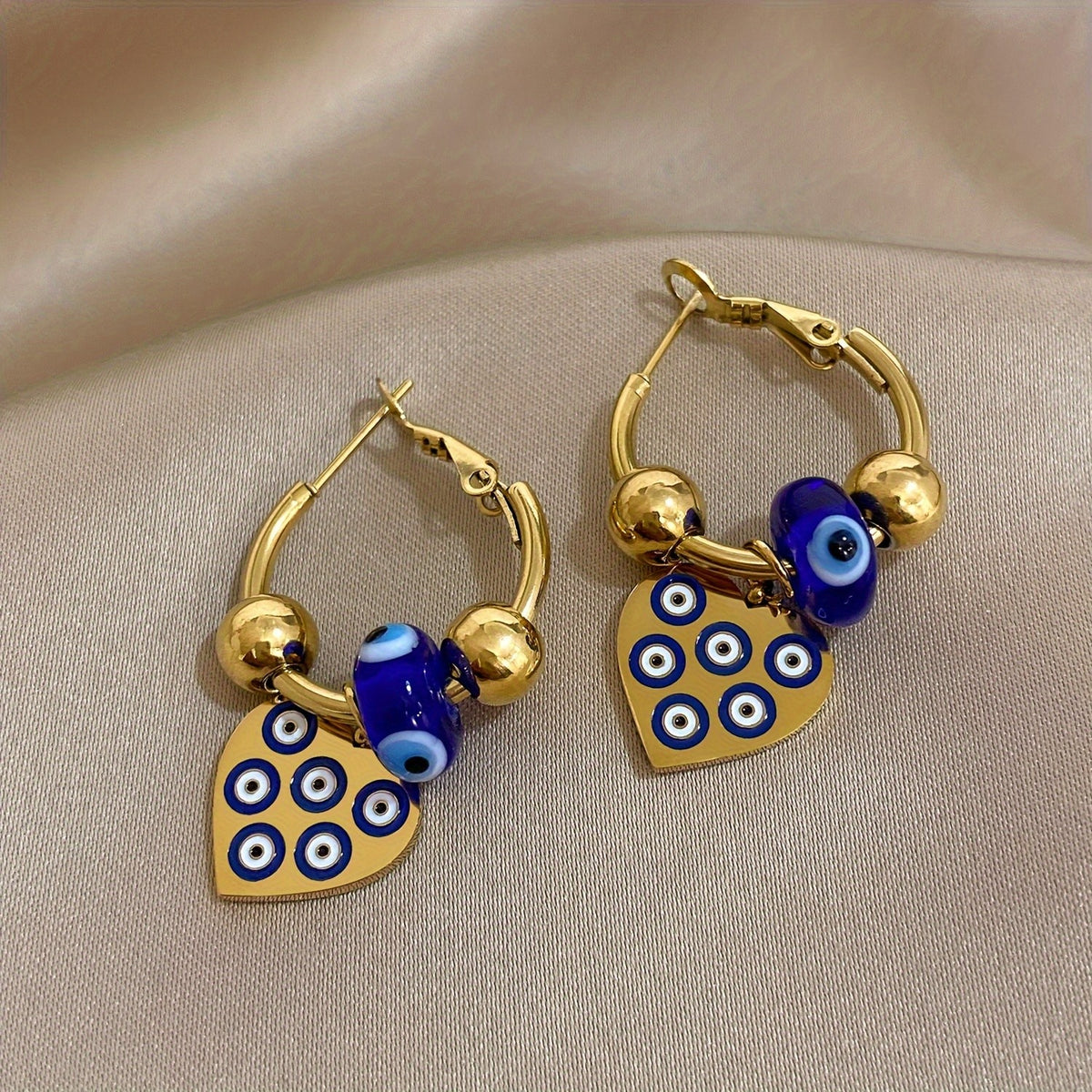 Blue Evil Eye Heart Earrings