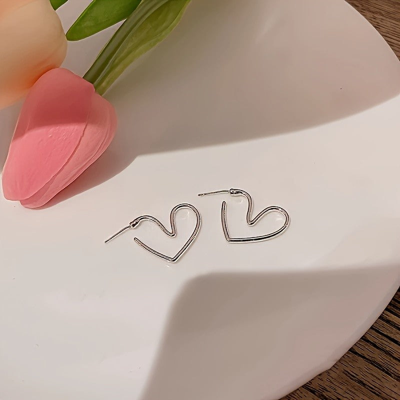 Open Heart Wire Drop Earrings