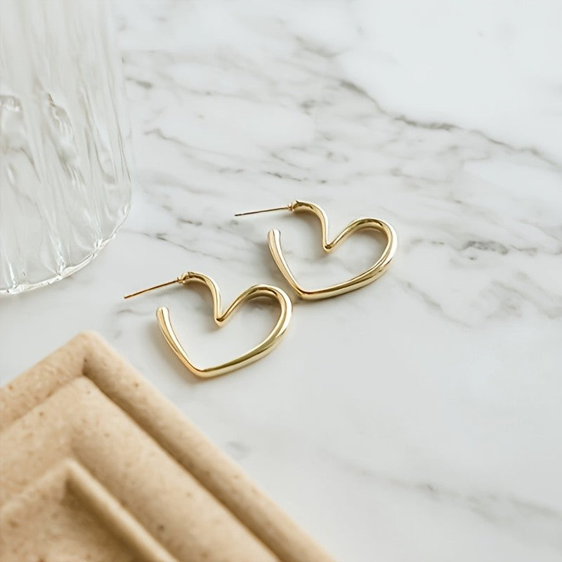 Open Heart Wire Drop Earrings