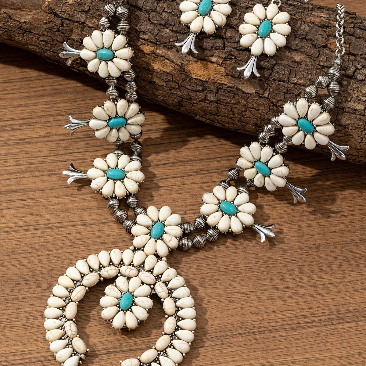 Turquoise Floral Horseshoe Necklace & Earring Set