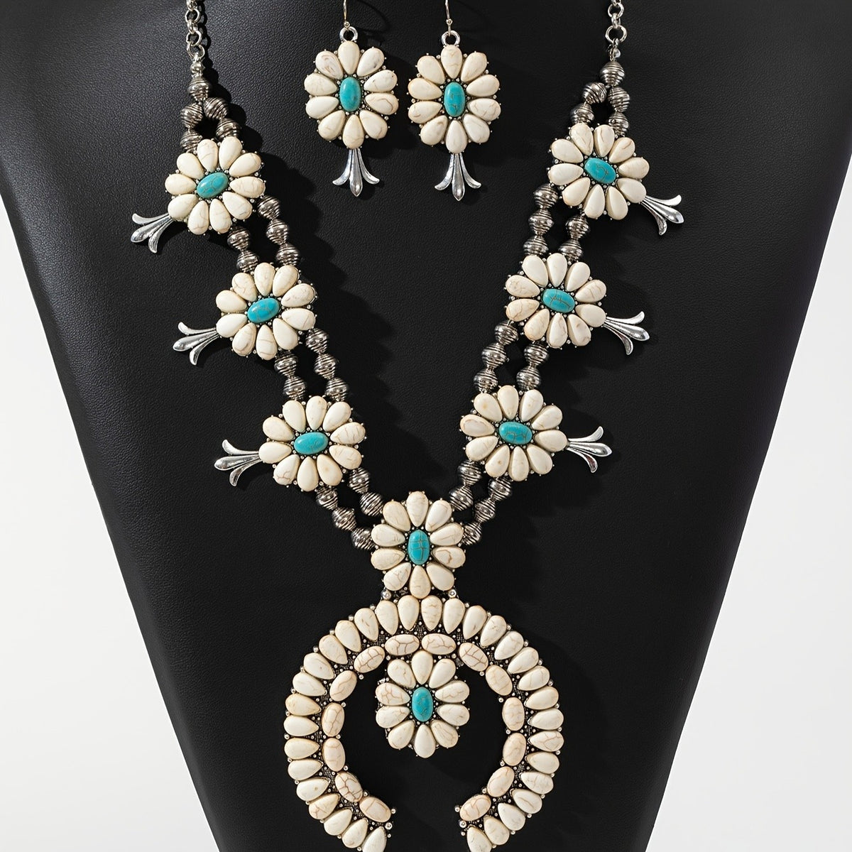 Turquoise Floral Horseshoe Necklace & Earring Set