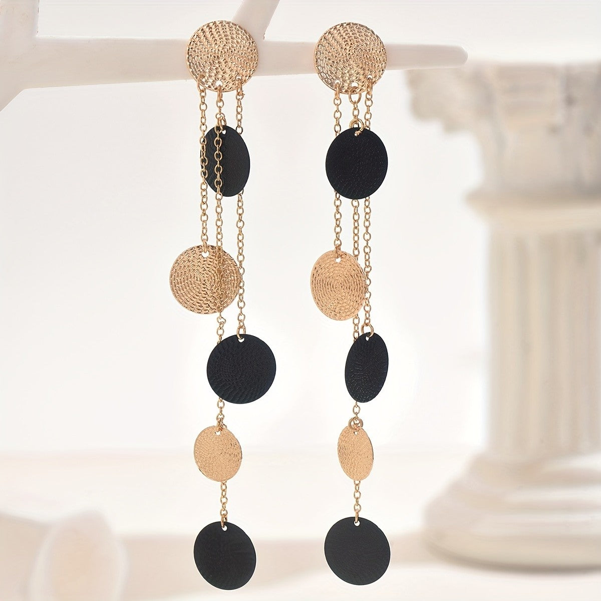 Textured Disc Drop Earrings