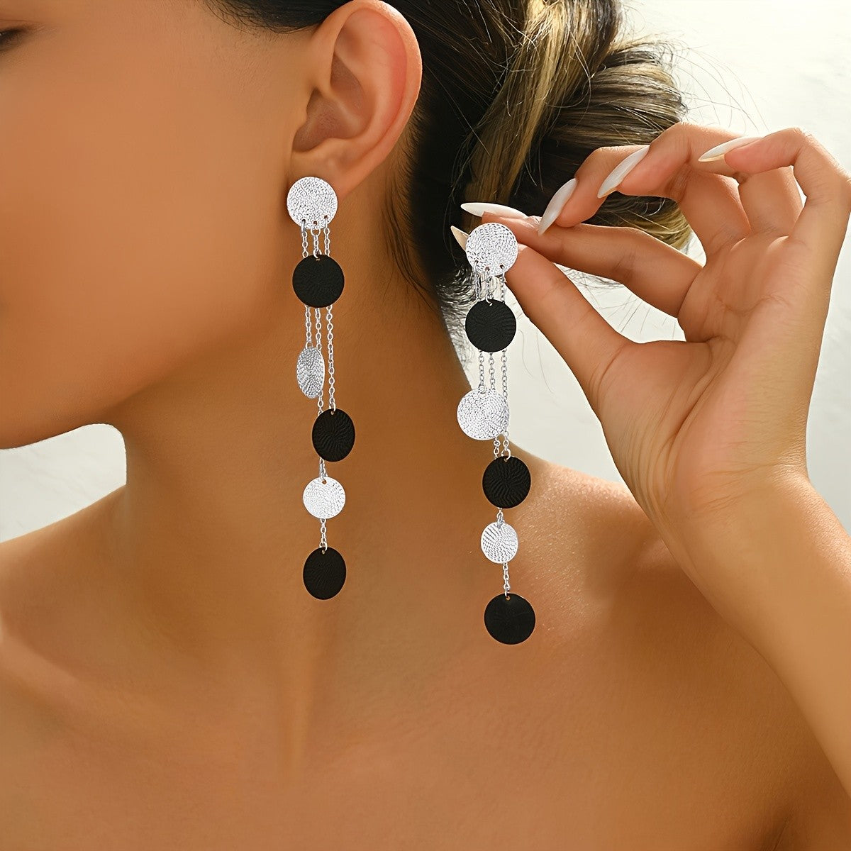 Textured Disc Drop Earrings