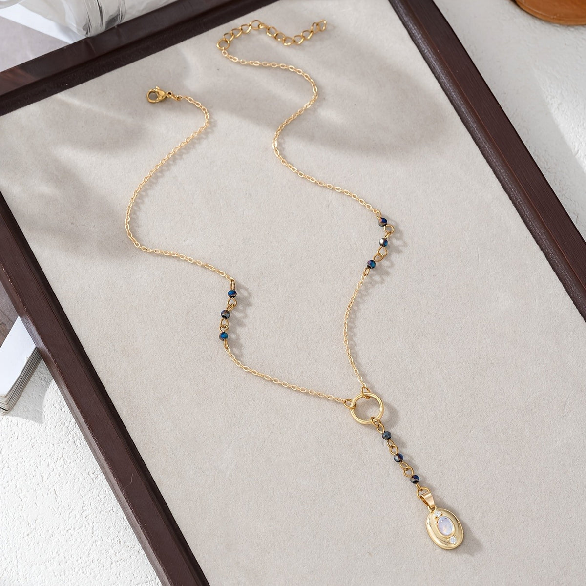 Oval Cabochon Y-Drop Necklace
