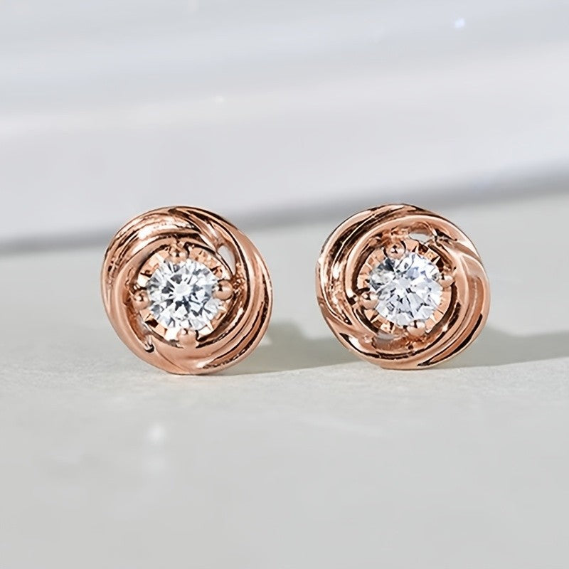 Rose Gold Swirl Crystal Stud Earrings