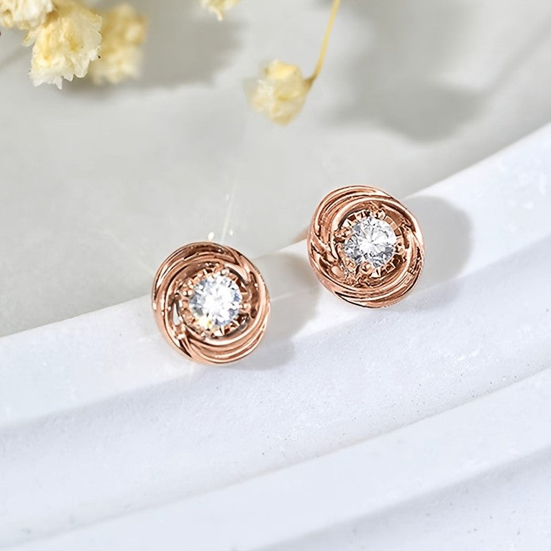 Rose Gold Swirl Crystal Stud Earrings