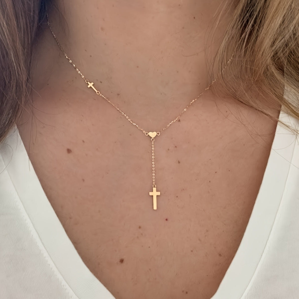 Mini Cross & Heart Y-Necklace