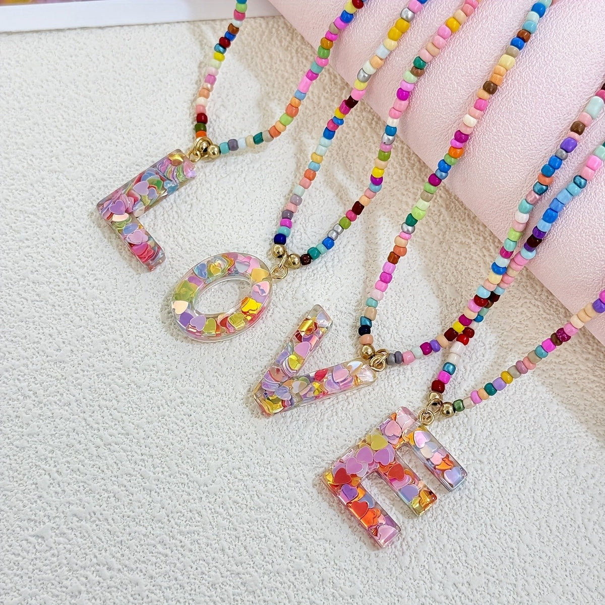 Colorful Heart Confetti Letter Necklace