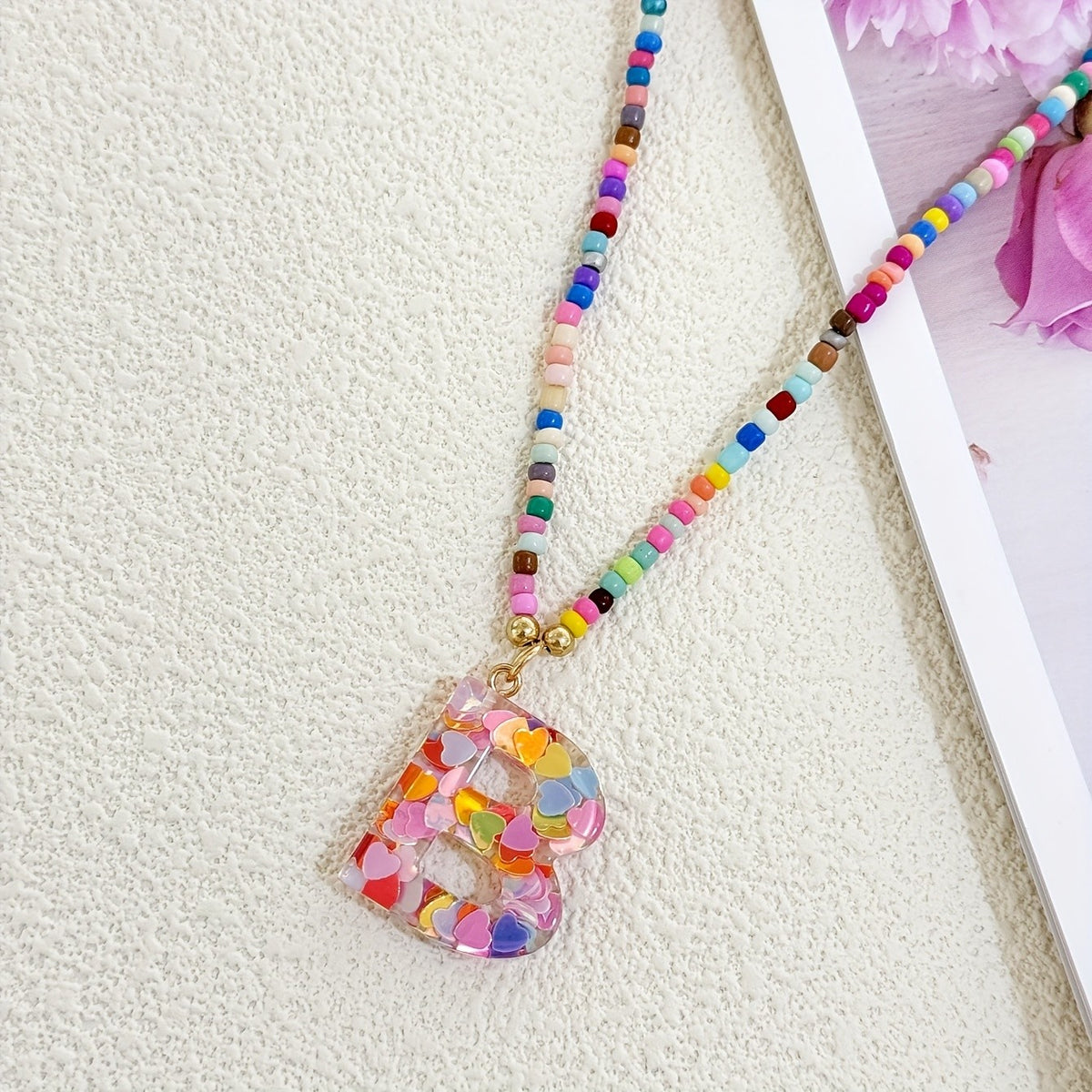 Colorful Heart Confetti Letter Necklace