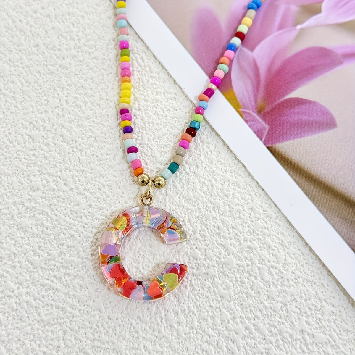Colorful Heart Confetti Letter Necklace