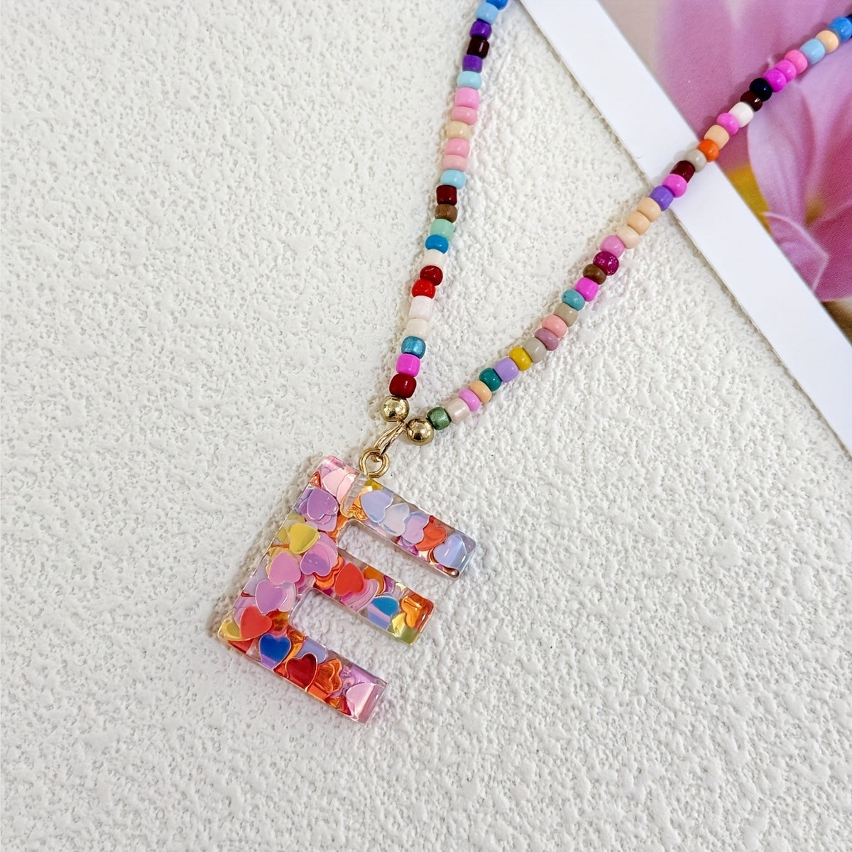 Colorful Heart Confetti Letter Necklace