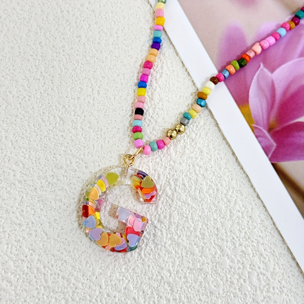Colorful Heart Confetti Letter Necklace