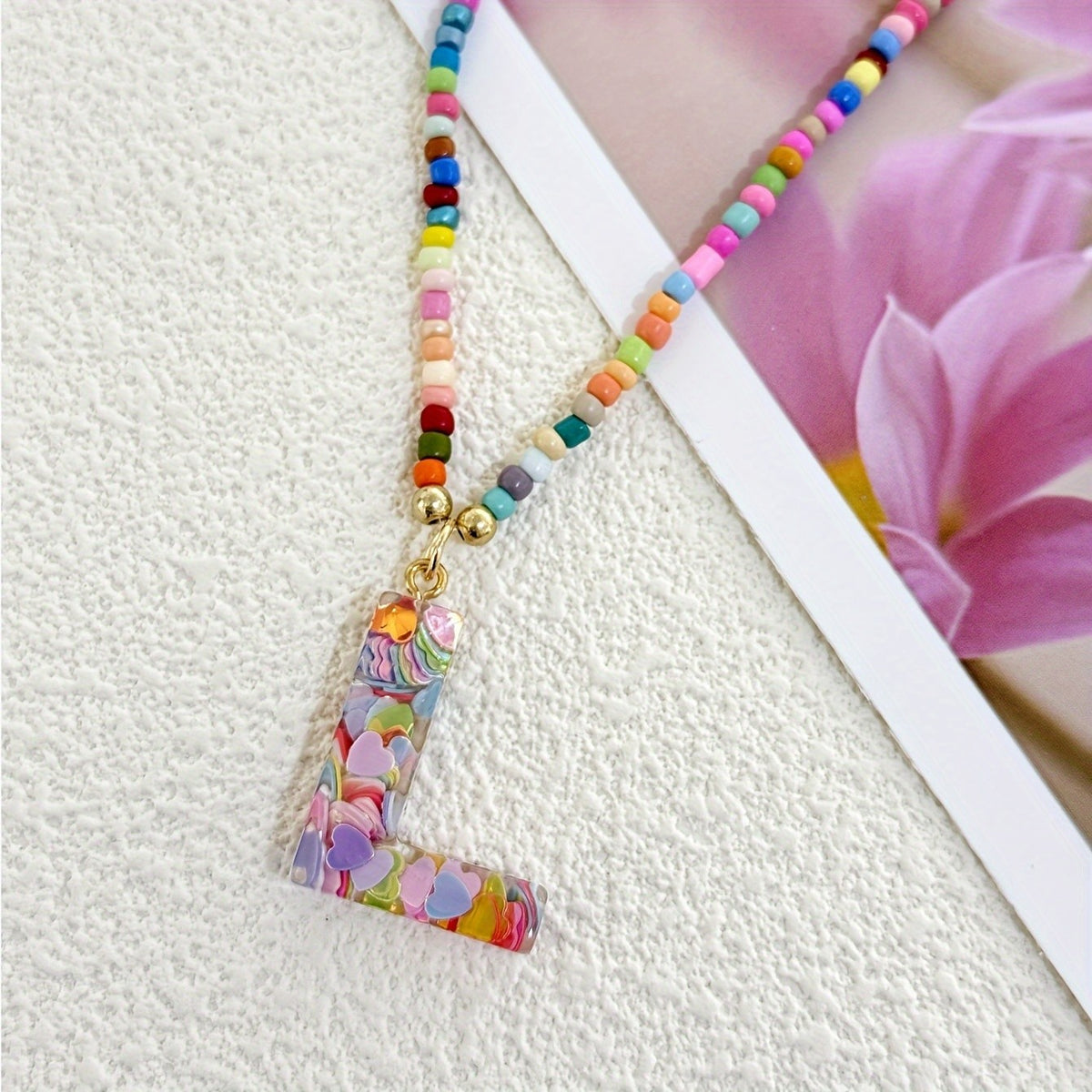 Colorful Heart Confetti Letter Necklace