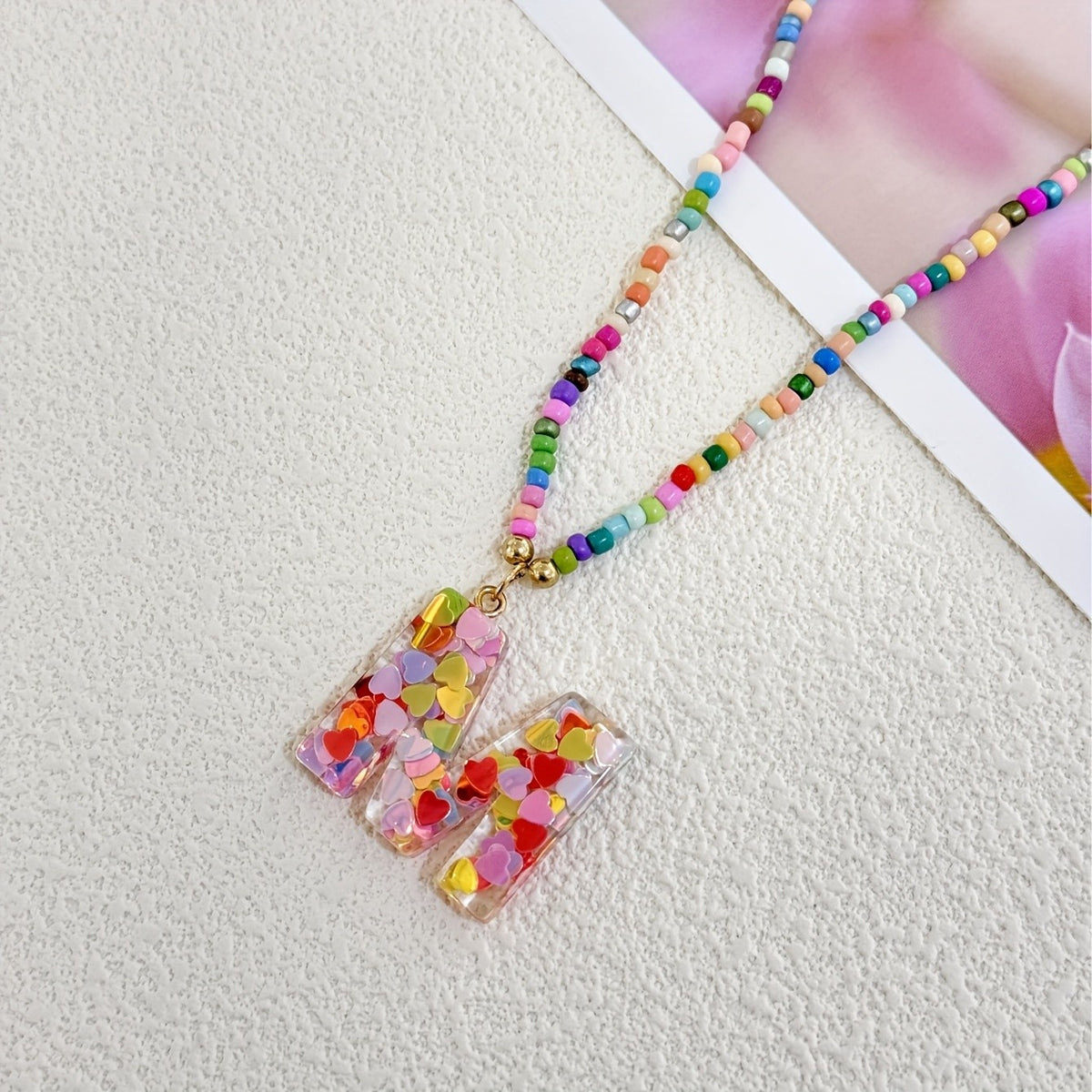 Colorful Heart Confetti Letter Necklace