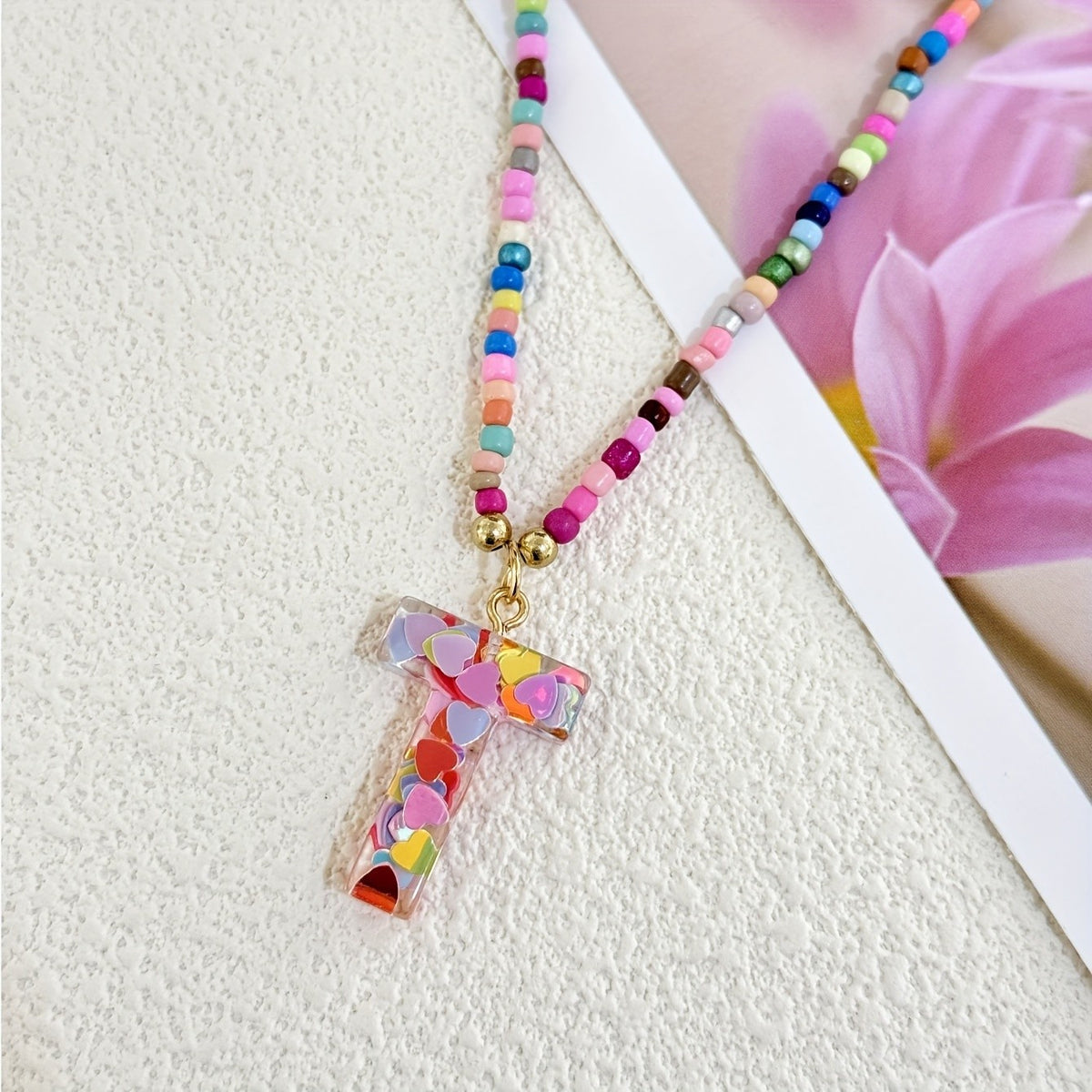 Colorful Heart Confetti Letter Necklace