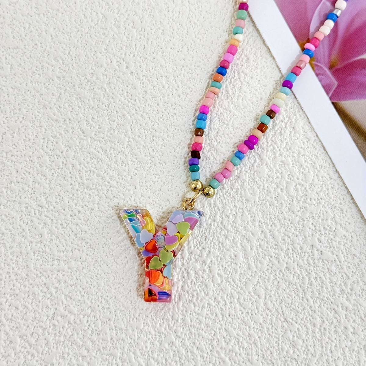 Colorful Heart Confetti Letter Necklace
