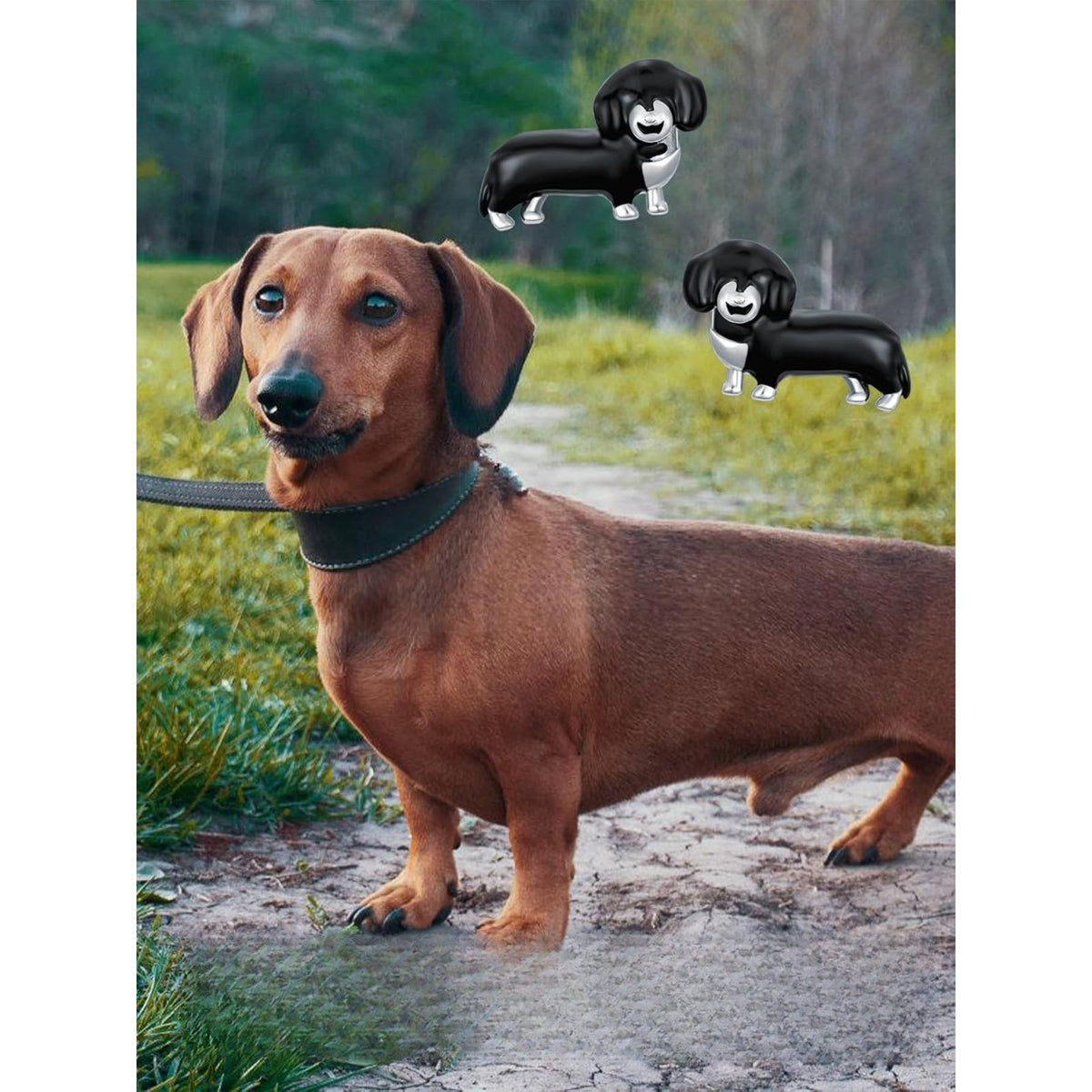 Black Dachshund Stud Earrings
