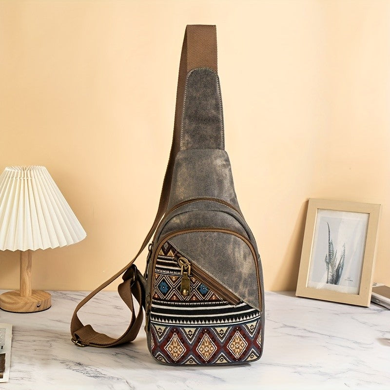 Geometric Pattern Canvas Sling Bag