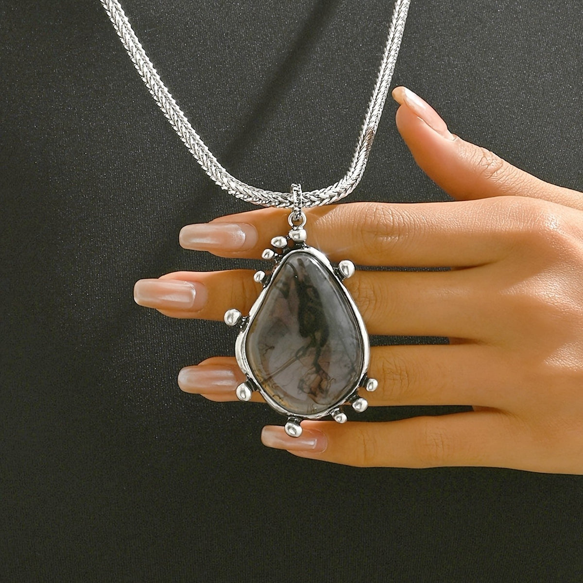 Ink Wash Teardrop Pendant Necklace