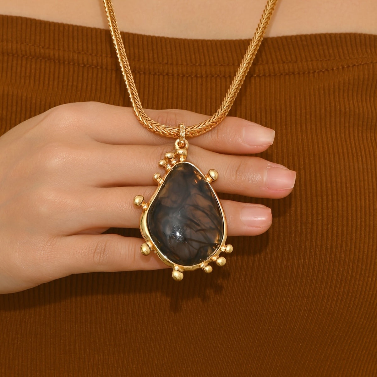 Ink Wash Teardrop Pendant Necklace