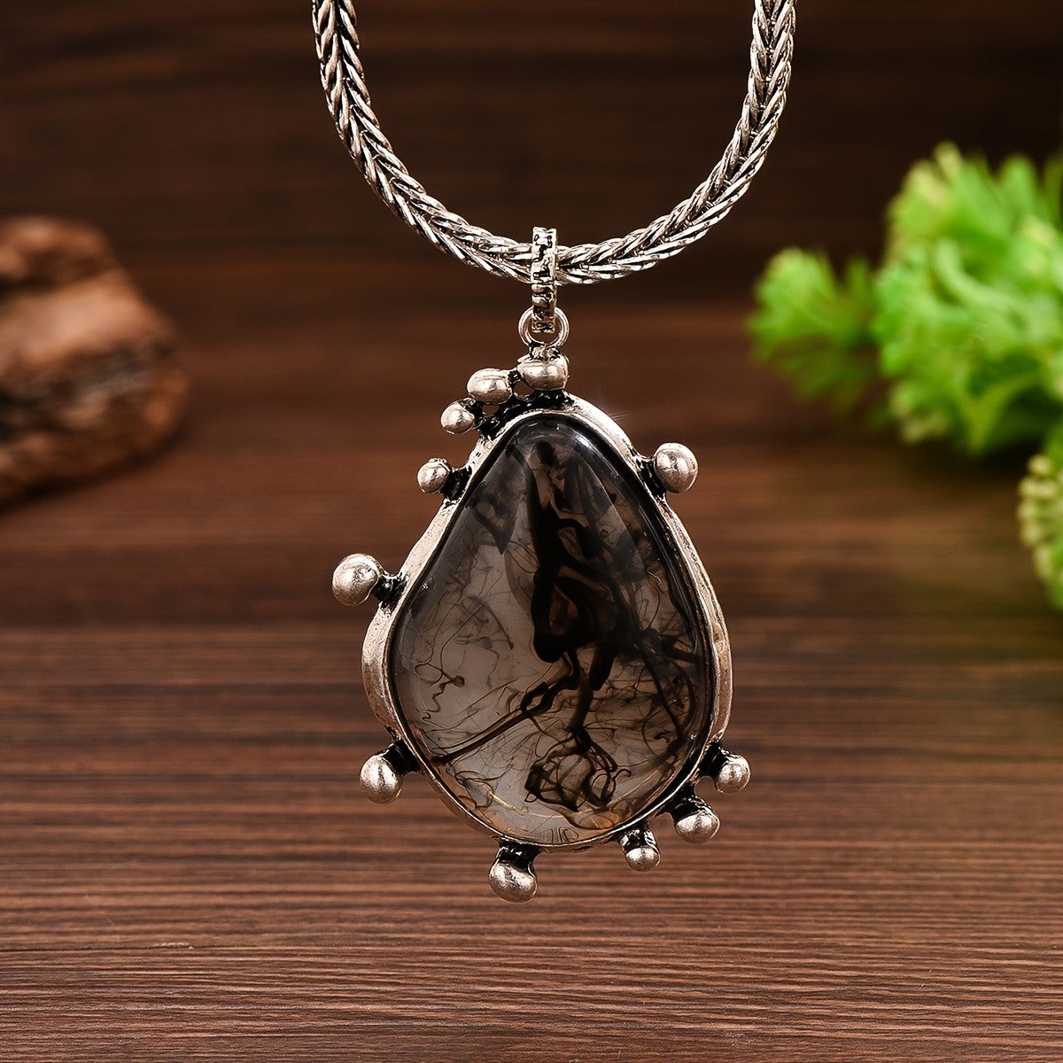 Ink Wash Teardrop Pendant Necklace