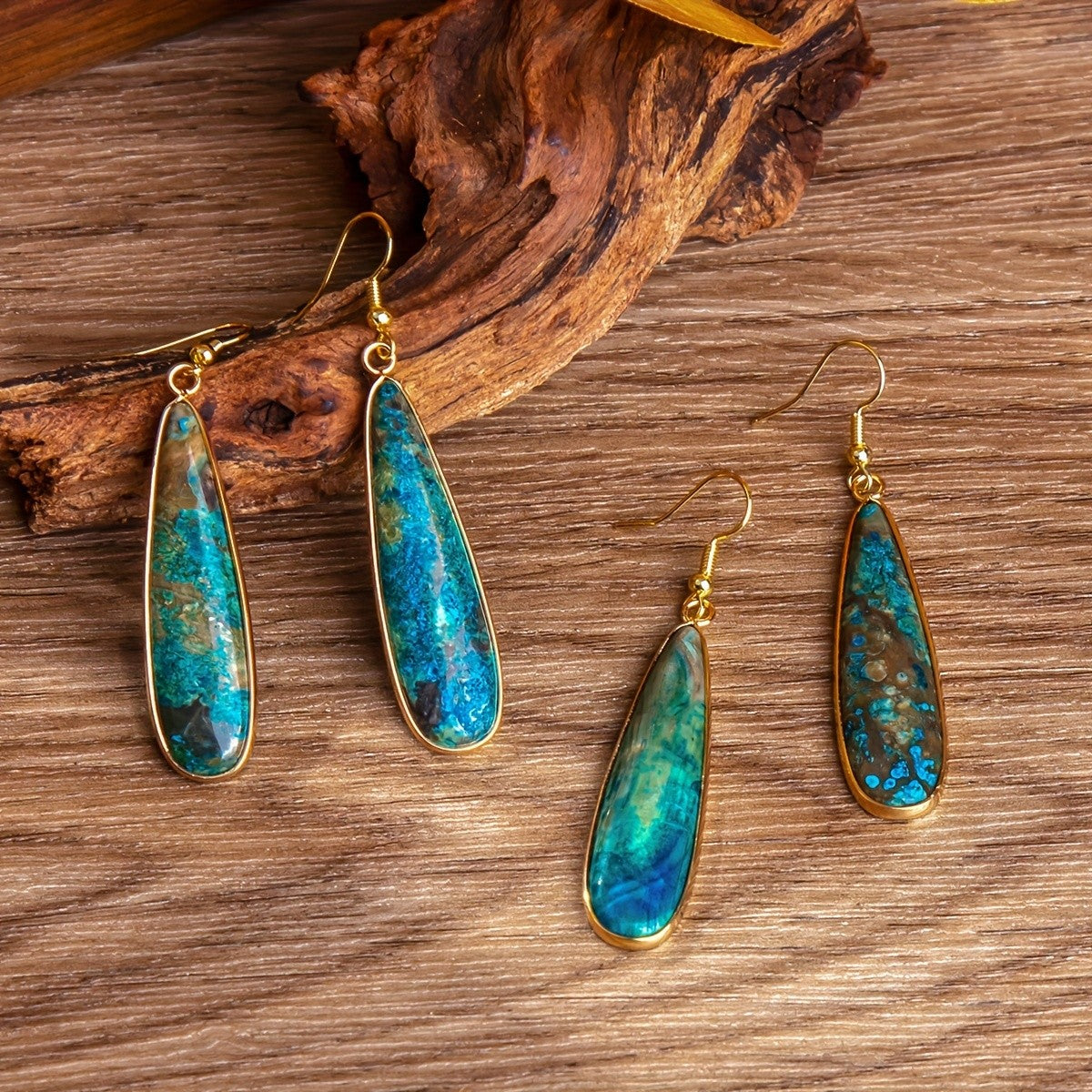 Teal Stone Teardrop Dangle Earrings