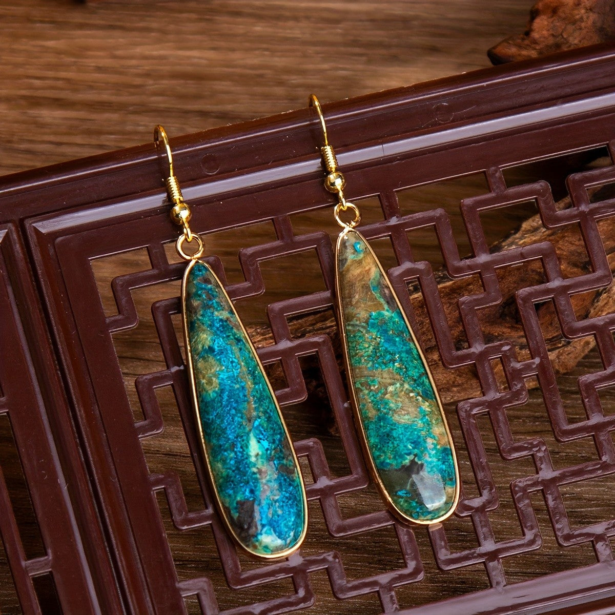 Teal Stone Teardrop Dangle Earrings