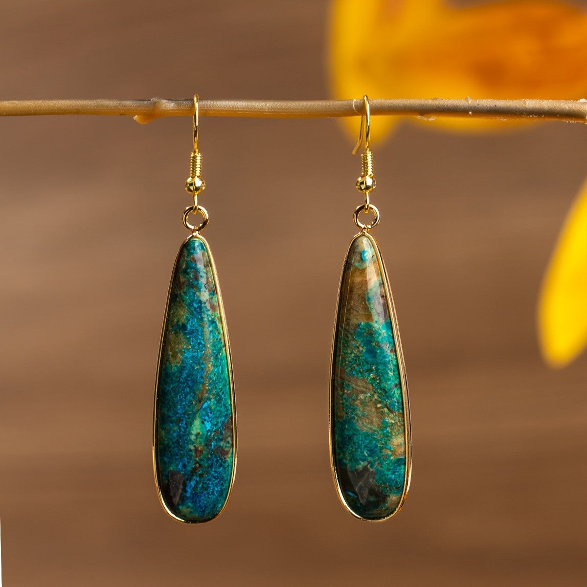 Teal Stone Teardrop Dangle Earrings