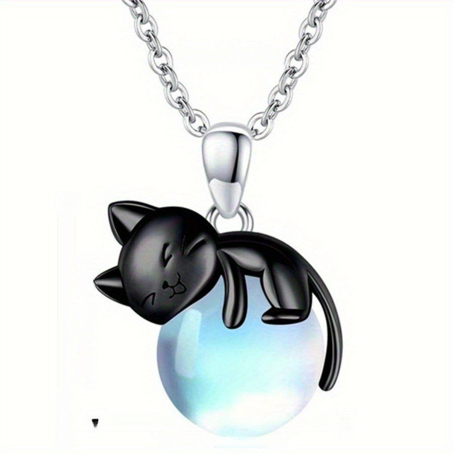 Sleeping Cat Moonstone Necklace