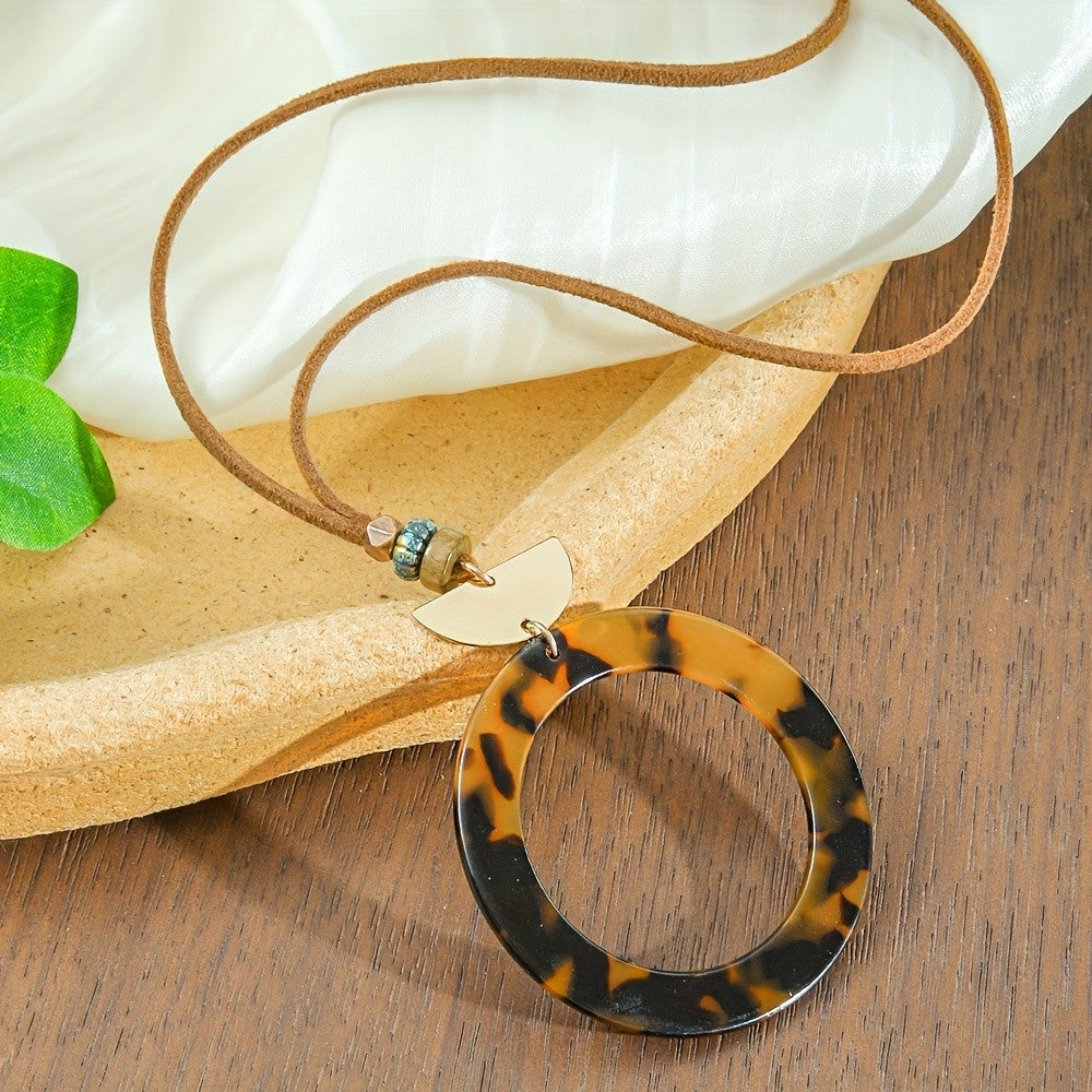 Tortoiseshell Circle Pendant Necklace