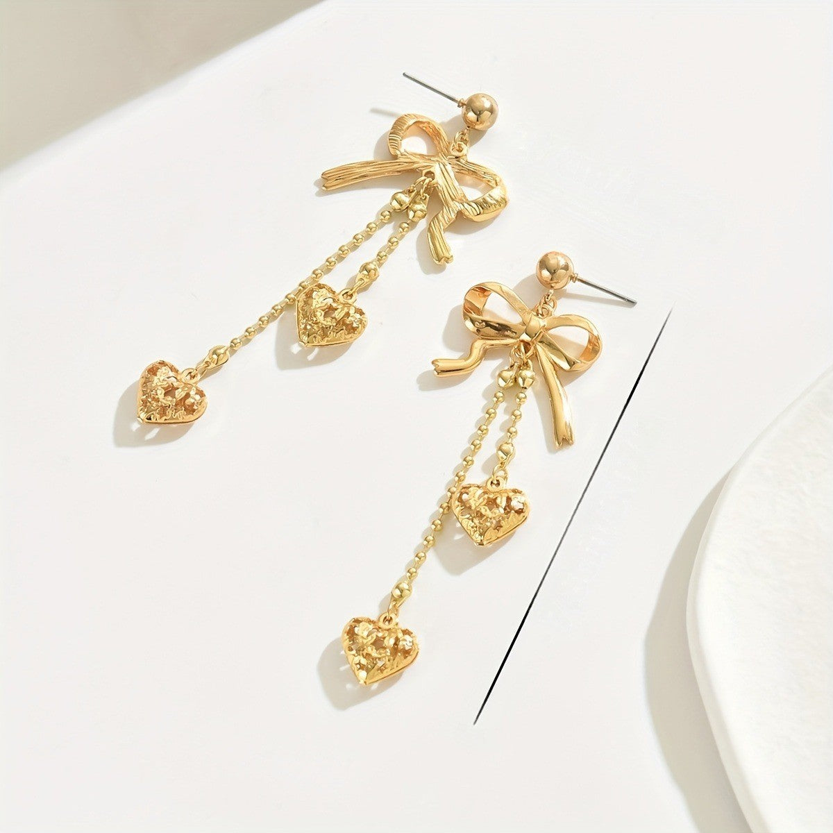 Bow & Openwork Heart Drop Earrings