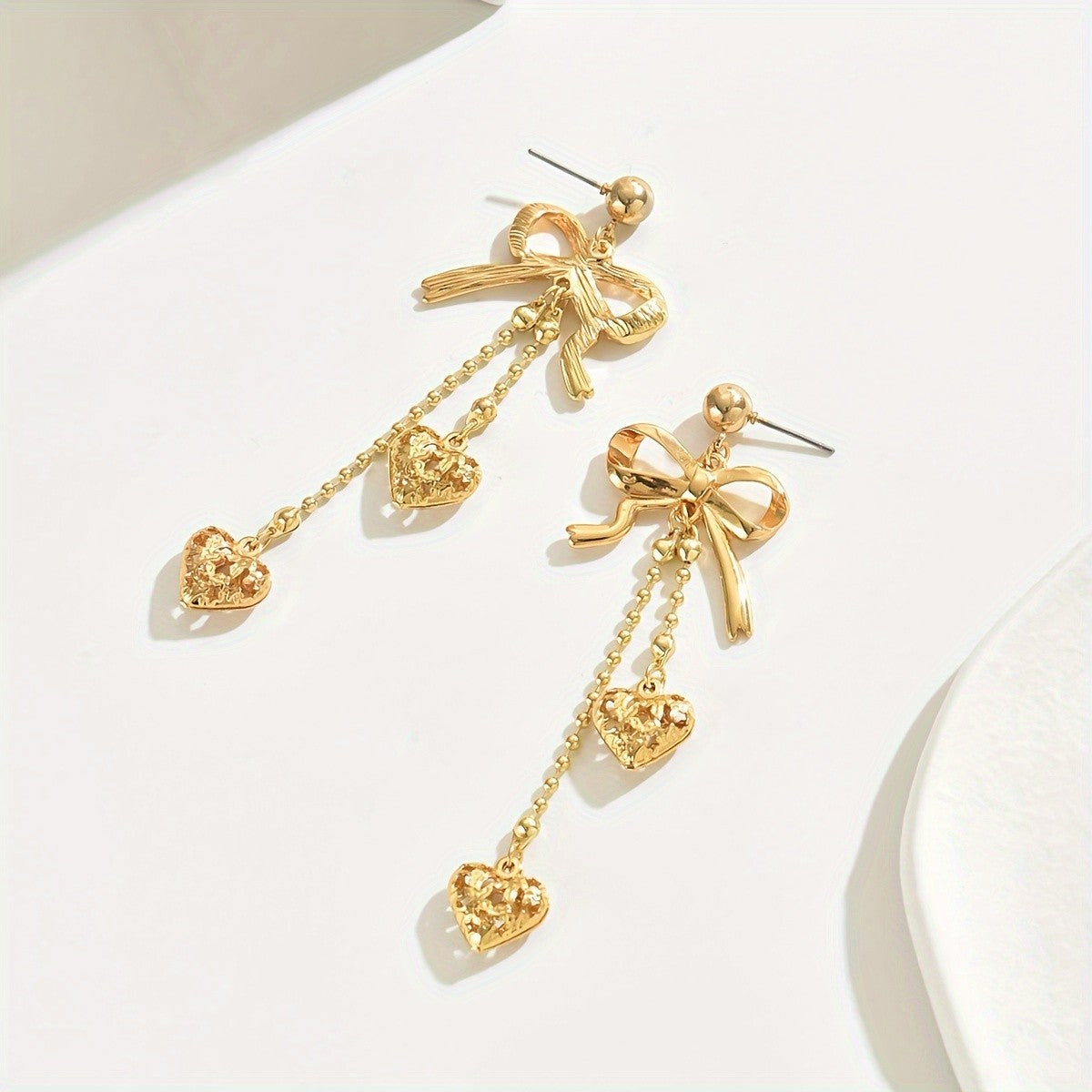 Bow & Openwork Heart Drop Earrings