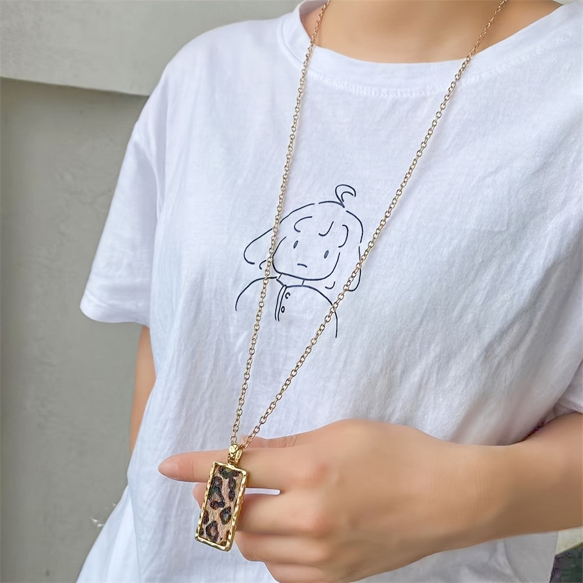 Leopard Print Rectangle Necklace 14k