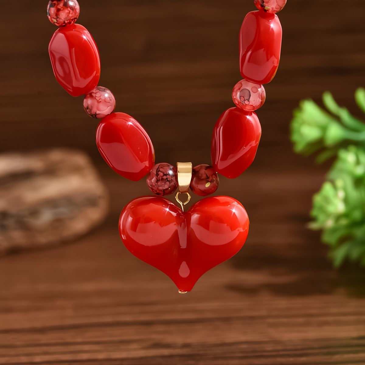 Red Glass Bead Heart Necklace