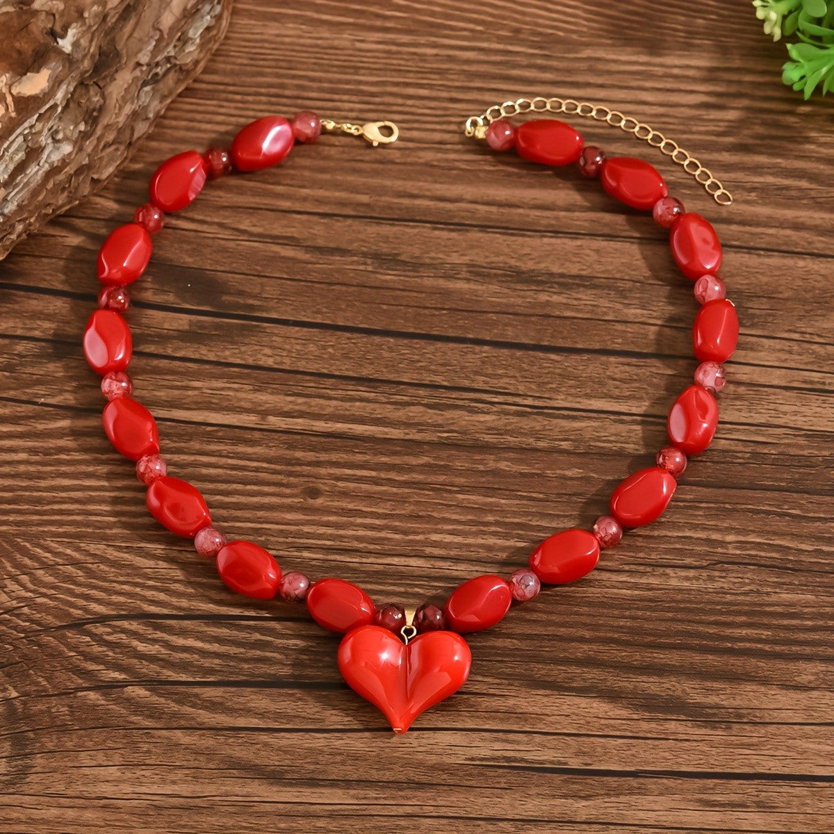Red Glass Bead Heart Necklace